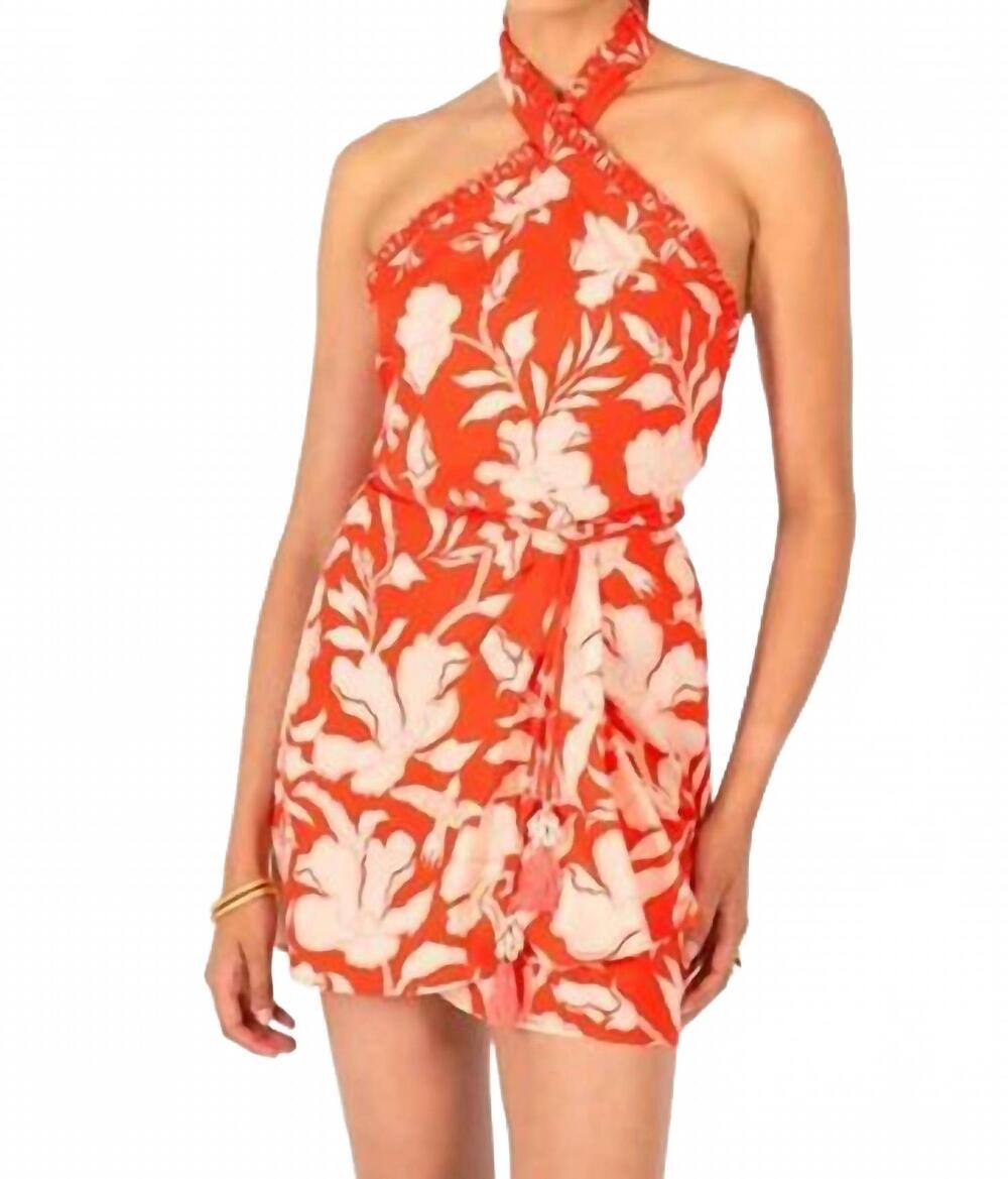 NEW POUPETTE ST BARTH cotton mini dress in coral palm beach
